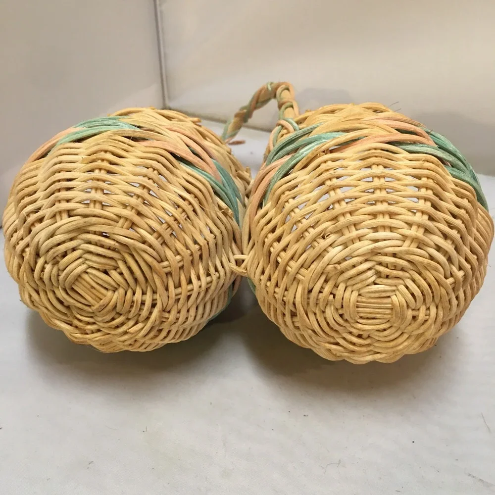 Miniature Double Wicker Basket Unisex Small Tan Pastel Woven Decor Cottagecore